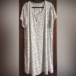 Floral Print Nightgown - White and Purple